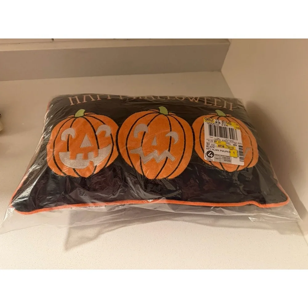 Halloween Pillow Orange Jack-o-lanterns Happy Creepy Scary New JCP Home